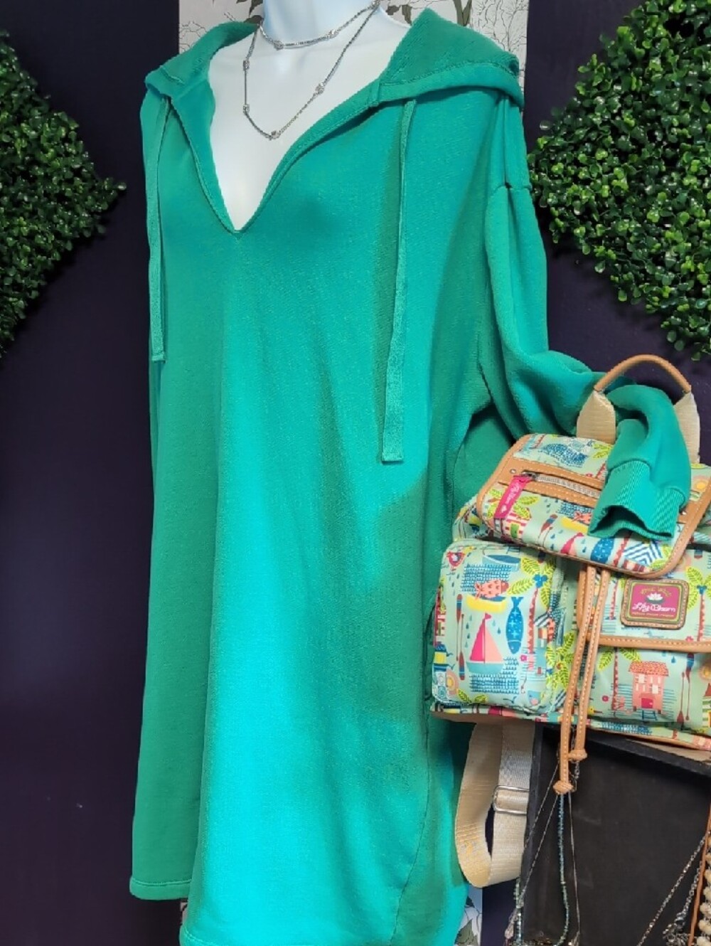 Spring Green V-Neck Hoodie Dress By Universal Thread